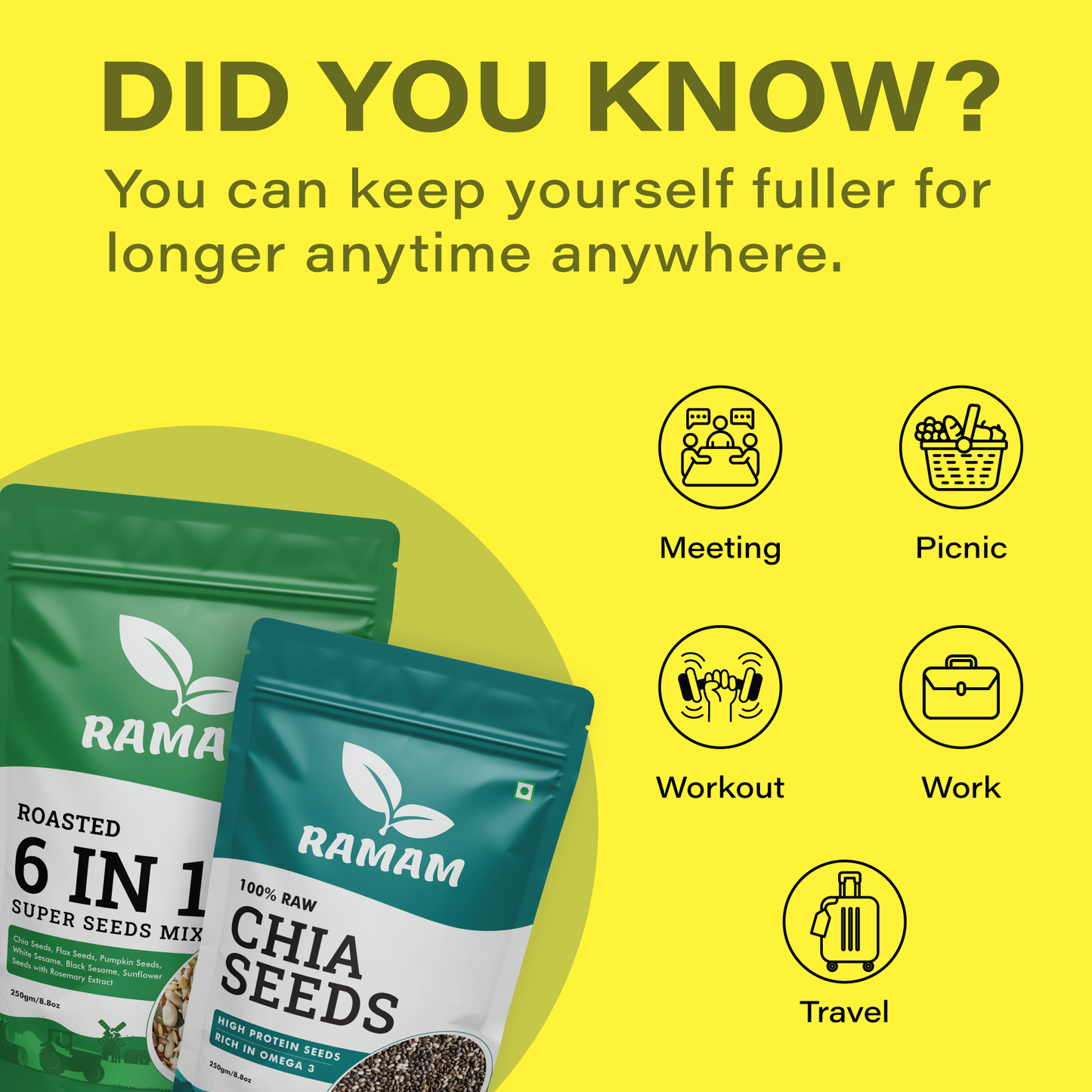 Roasted 6 in 1 Mix Seeds 250g and Raw Chia Seeds 500g Combo - 750g