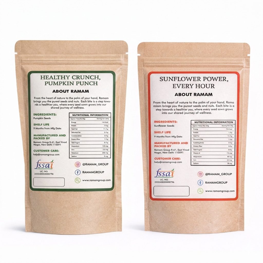Ramam Roasted Pumpkin Seeds & Sunflower Seeds Combo Pack (2 × 150g)