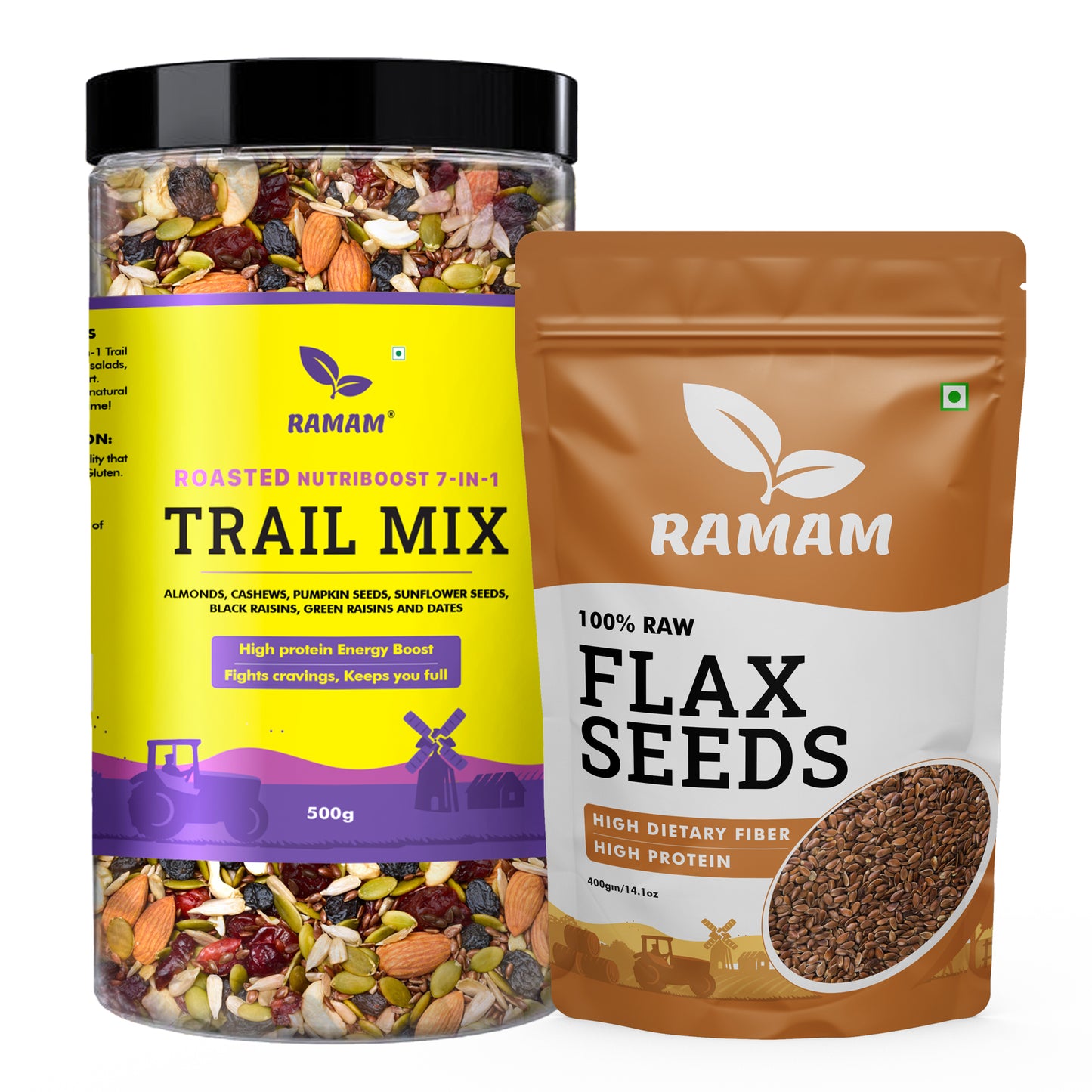 Ramam Flax Seeds 250g & Nutriboost Premium 7 in 1 Trail Mix 500g | Healthy Combo |