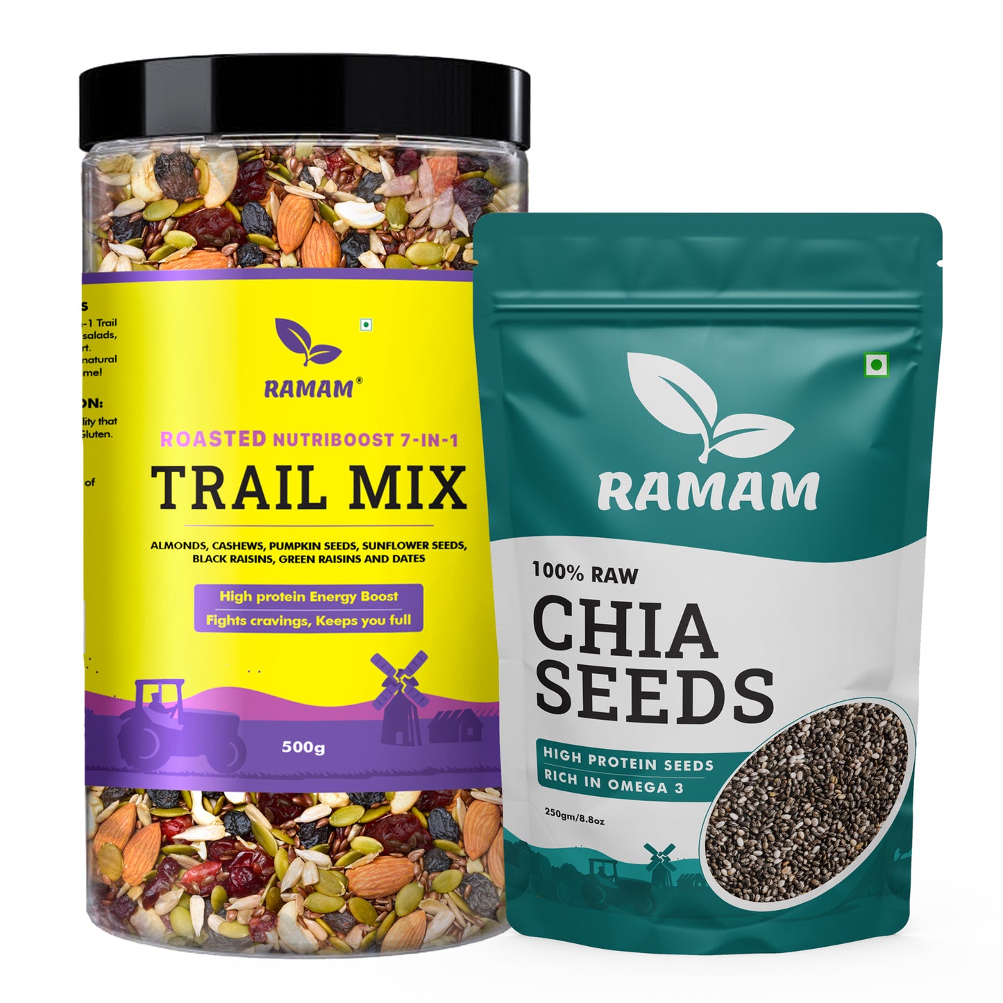 Ramam Nutriboost Premium 7 in 1 Trail Mix 500g & Chia Seeds 250g |Healthy Combo |