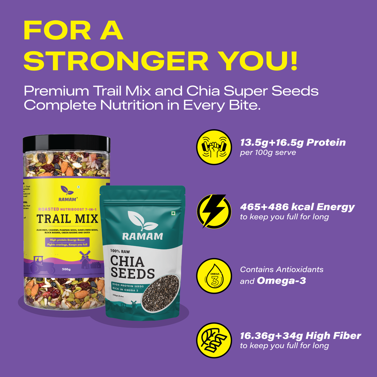 Ramam Nutriboost Premium 7 in 1 Trail Mix 500g & Chia Seeds 250g |Healthy Combo |