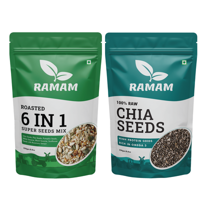 Roasted 6 in 1 Mix Seeds and Raw Chia Seeds Combo - 500g (250g*2)