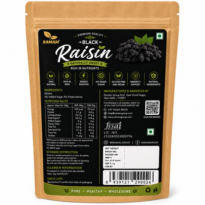 Ramam Black Raisins | Pack of 1 | Premium Seedless Kali Kishmish, Natural Dry Fruits, Healthy Snacking
