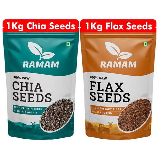 Chia Seeds 1kg & Flax Seeds 1kg  Combo -  2Kg