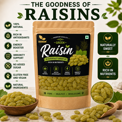 Ramam Green Raisins | Premium Natural Kishmish, Sweet & Juicy Dry Fruits, Healthy Snacking - Pack of 1