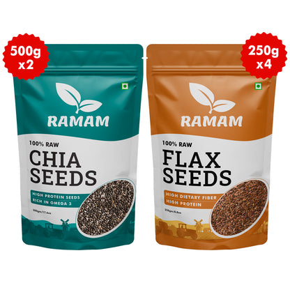 Chia Seeds 1kg & Flax Seeds 1kg  Combo -  2Kg