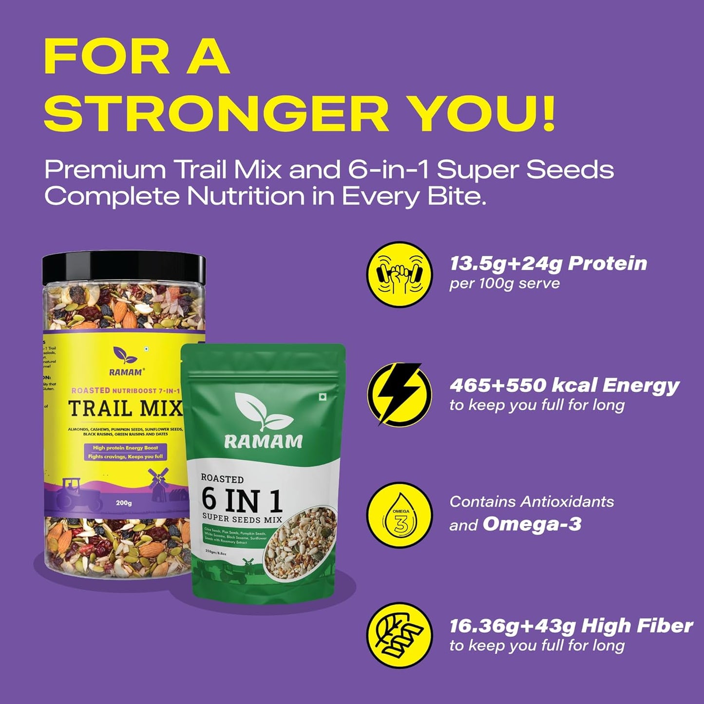 Ramam 6 in1 Mix Roasted Seeds 250g & Nutriboost Premium 7 in 1 Trail Mix 200g