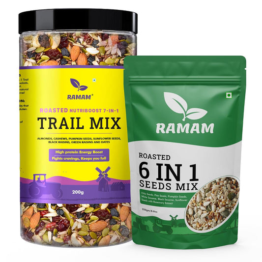 Ramam 6 in1 Mix Roasted Seeds 250g & Nutriboost Premium 7 in 1 Trail Mix 200g