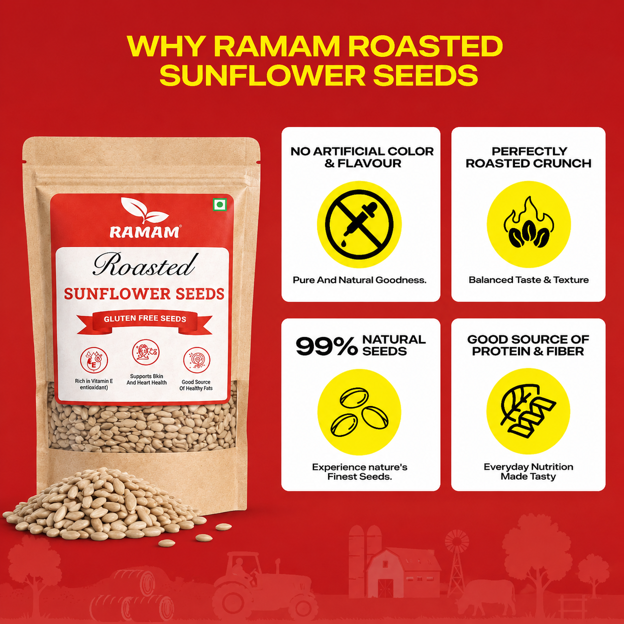 Ramam Roasted Flax, Sunflower, Pumpkin & White Sesame Seeds Combo Pack (4 × 150g)