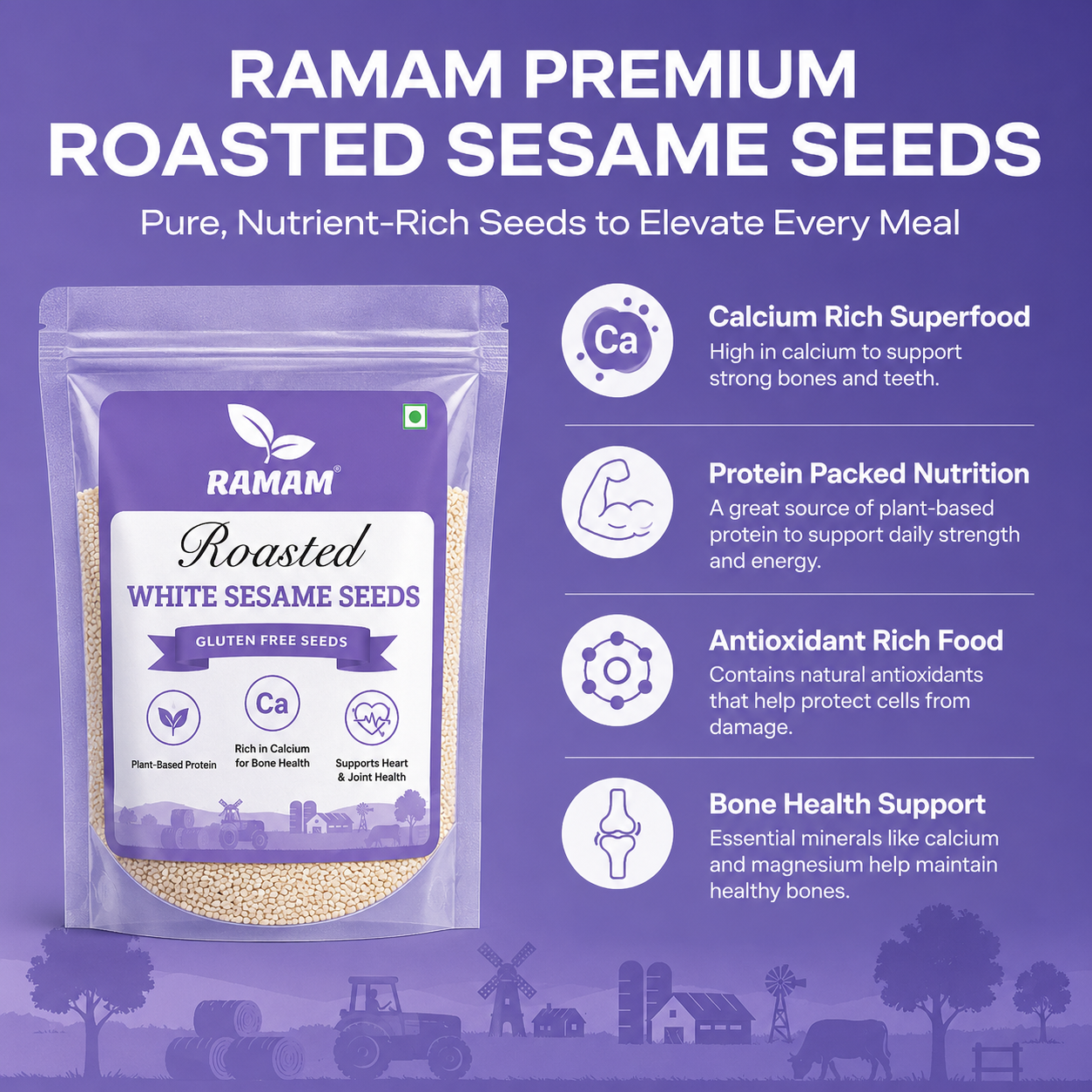 Ramam Roasted Flax, Sunflower, Pumpkin & White Sesame Seeds Combo Pack (4 × 150g)