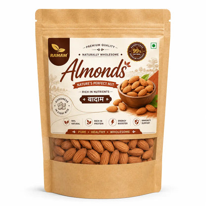 Ramam Almonds (Badam), Dry Fruit for Everyday Snacking and Recipes - Pack of 1