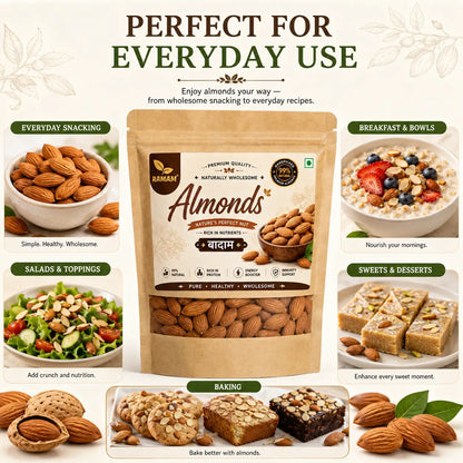 Ramam Almonds (Badam), Dry Fruit for Everyday Snacking and Recipes - Pack of 1