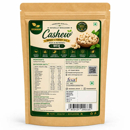 Ramam Premium Cashews | Whole Cashew Nuts, Dry Fruits, Kaju, Healthy Snacking & Cooking - Pack of 1