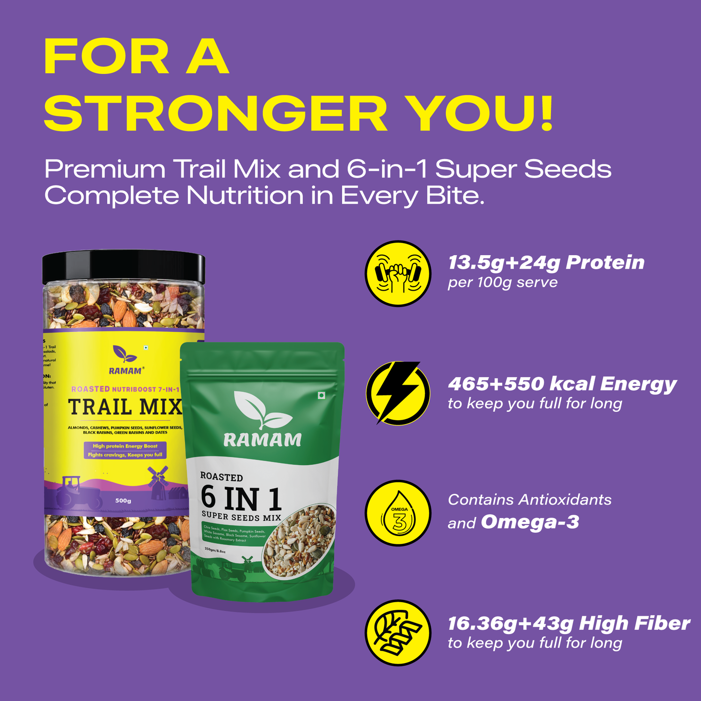 Ramam 6 in1 Mix Roasted Seeds 250g & Nutriboost Premium 7 in 1 Trail Mix 500g | Healthy Roasted Combo |