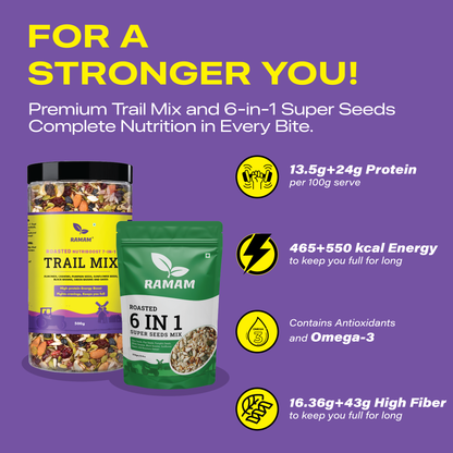 Ramam 6 in1 Mix Roasted Seeds 250g & Nutriboost Premium 7 in 1 Trail Mix 500g | Healthy Roasted Combo |