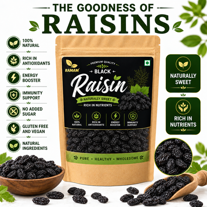 Ramam Black Raisins | Pack of 1 | Premium Seedless Kali Kishmish, Natural Dry Fruits, Healthy Snacking