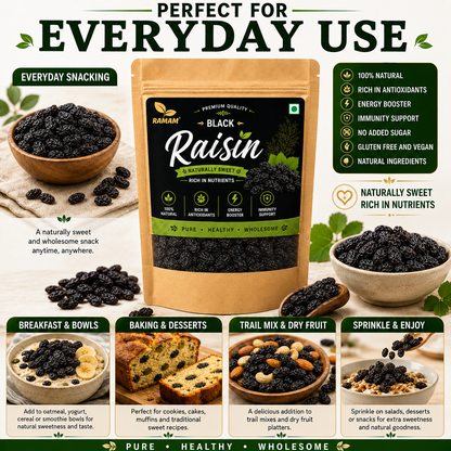 Ramam Black Raisins | Pack of 1 | Premium Seedless Kali Kishmish, Natural Dry Fruits, Healthy Snacking