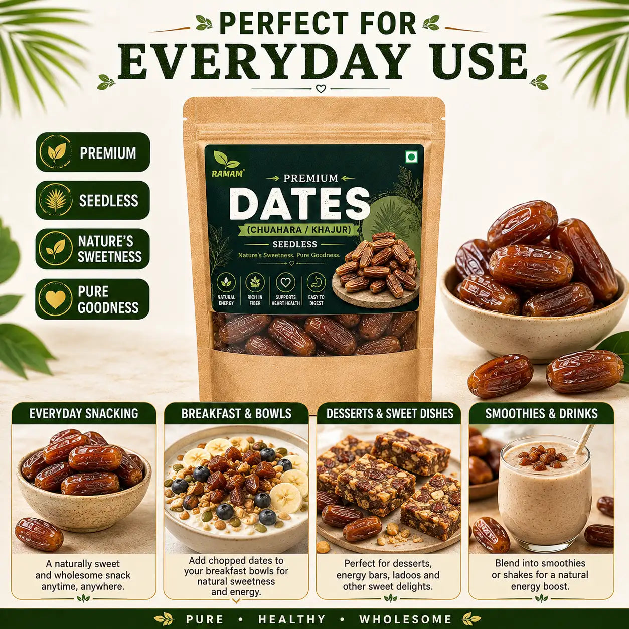 RAMAM Seedless Dates Chuara Khajur Dry Fruit - Pack of 1