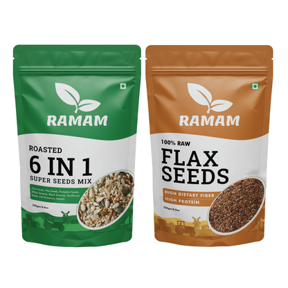 Roasted 6 in 1 Mix Seeds and Raw Flax Seeds Combo - 500g (250g*2)